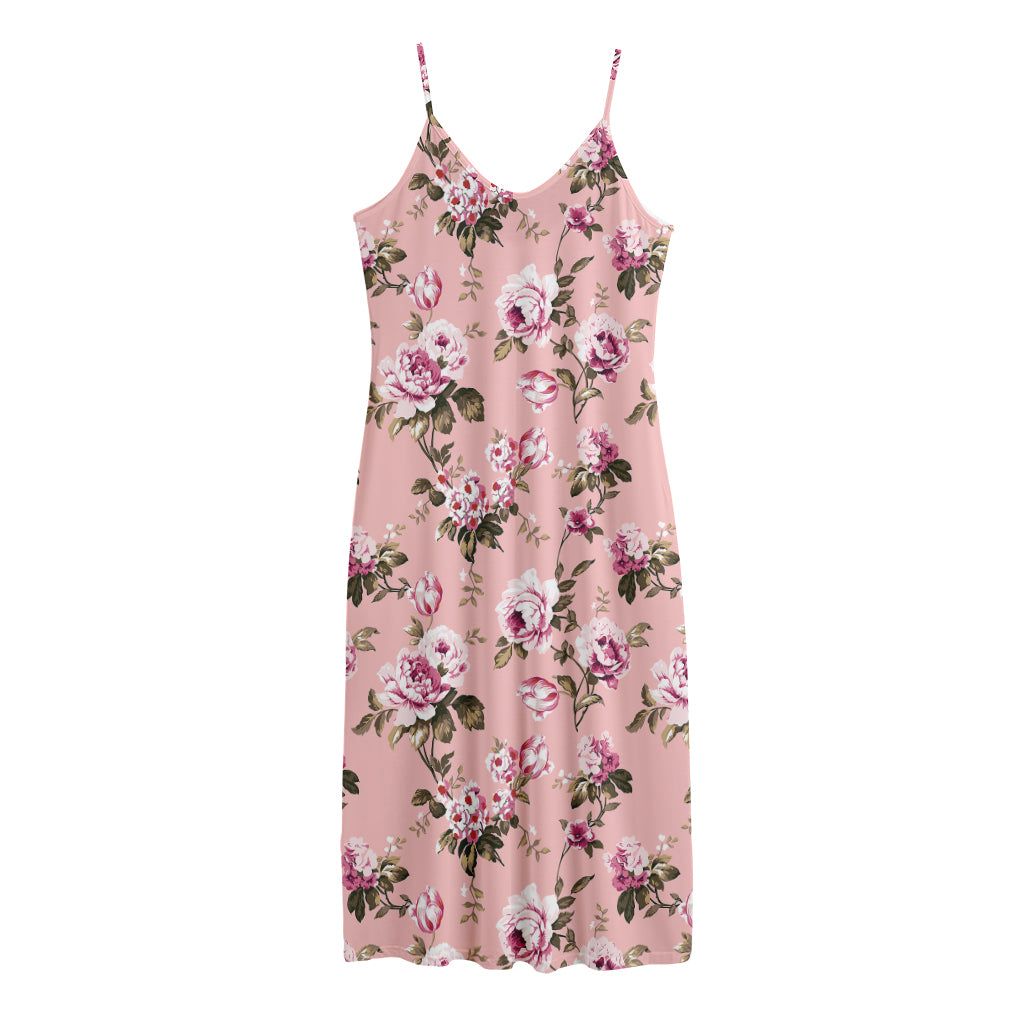 Shabby Chic Vintage Floral Print Jersey Midi Cami Dress