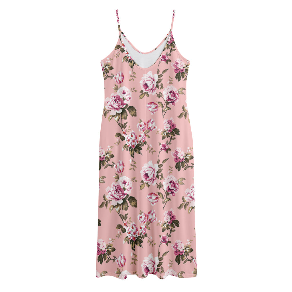 Shabby Chic Vintage Floral Print Jersey Midi Cami Dress