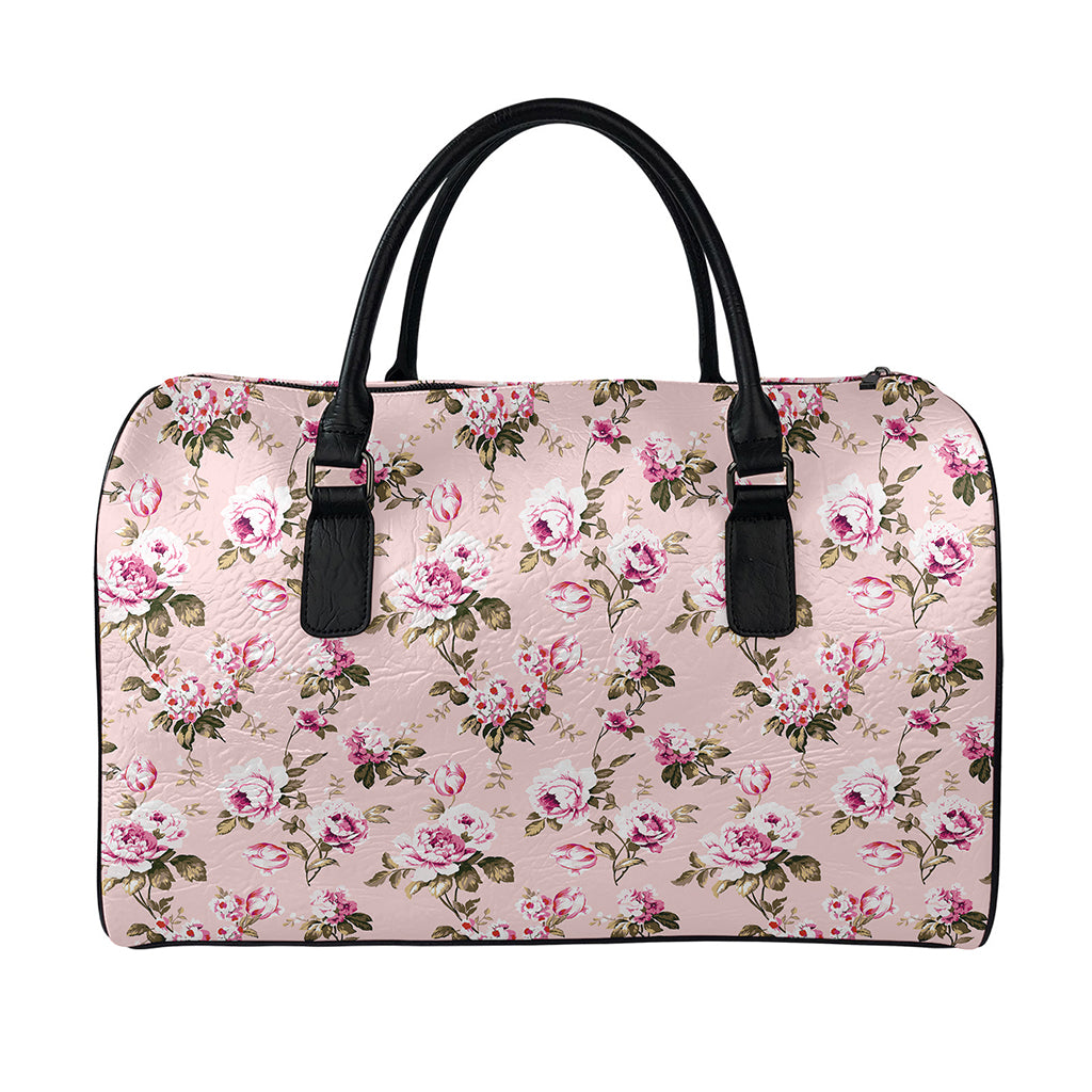 Shabby Chic Vintage Floral Print Leather Duffle Bag