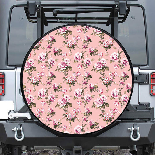 Shabby Chic Vintage Floral Print Leather Spare Tire Cover