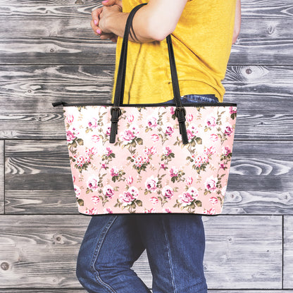 Shabby Chic Vintage Floral Print Leather Tote Bag