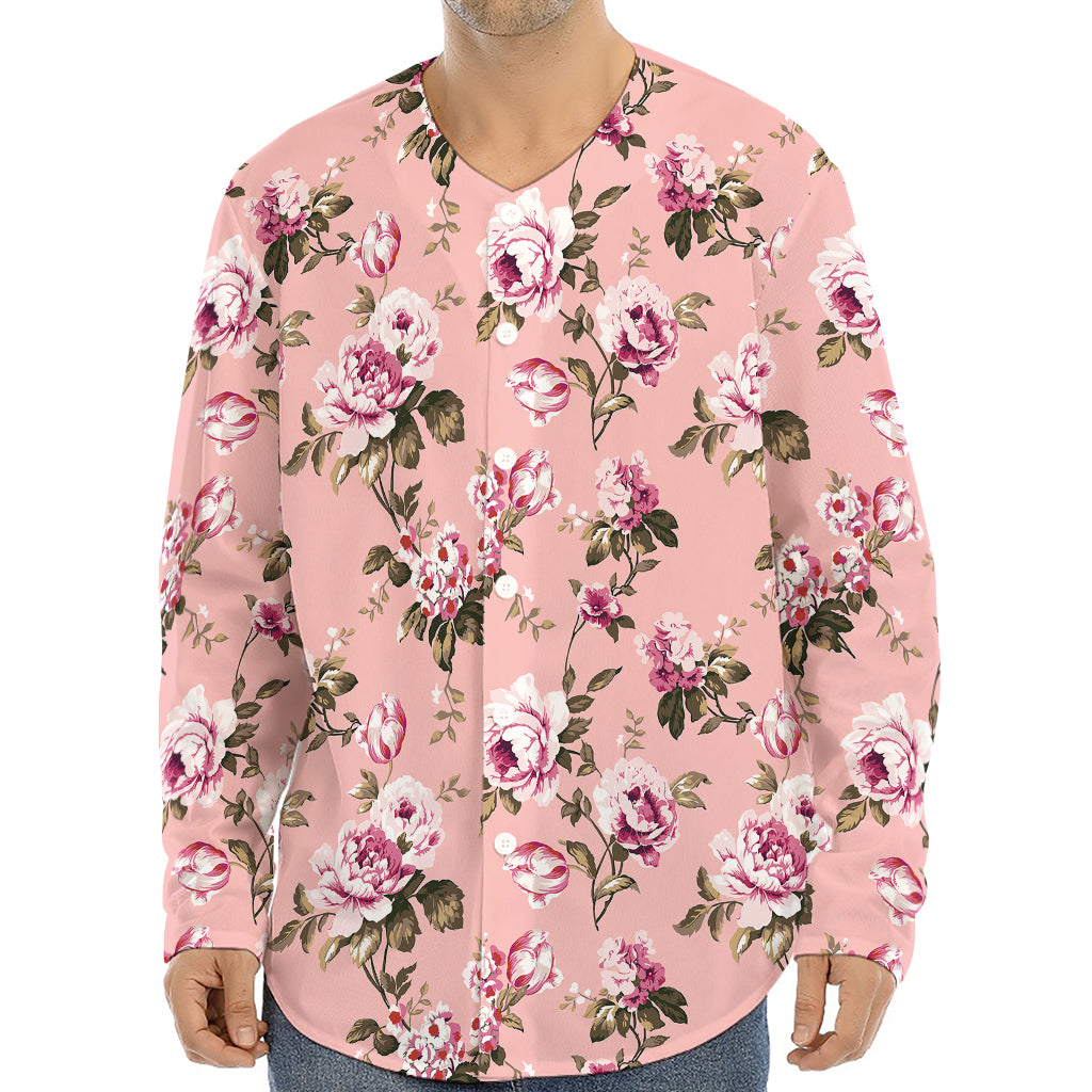 Shabby Chic Vintage Floral Print Long Sleeve Baseball Jersey