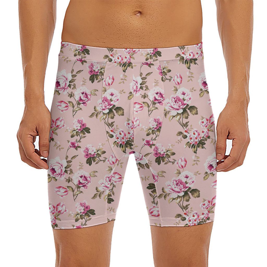 Shabby Chic Vintage Floral Print Men's Long Boxer Briefs