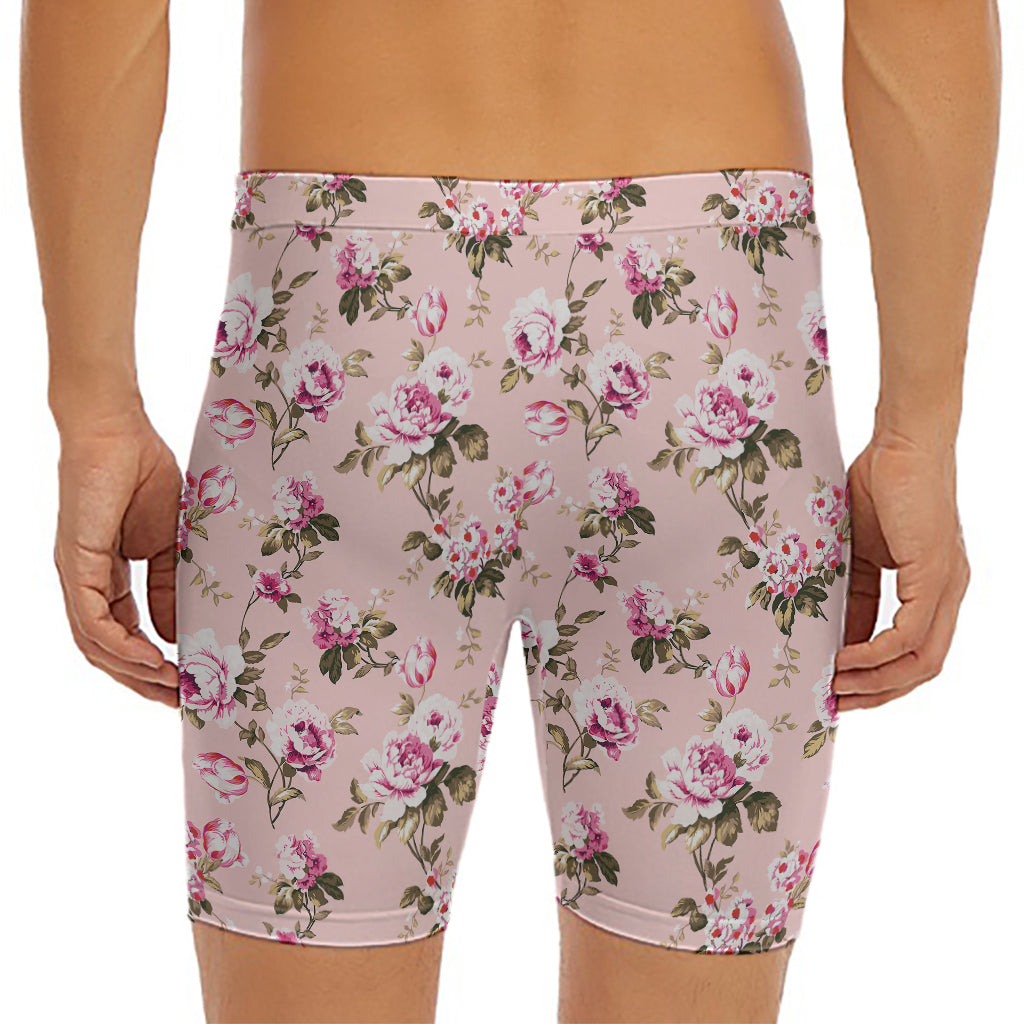 Shabby Chic Vintage Floral Print Men's Long Boxer Briefs