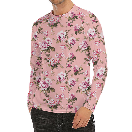 Shabby Chic Vintage Floral Print Men's Long Sleeve Rash Guard