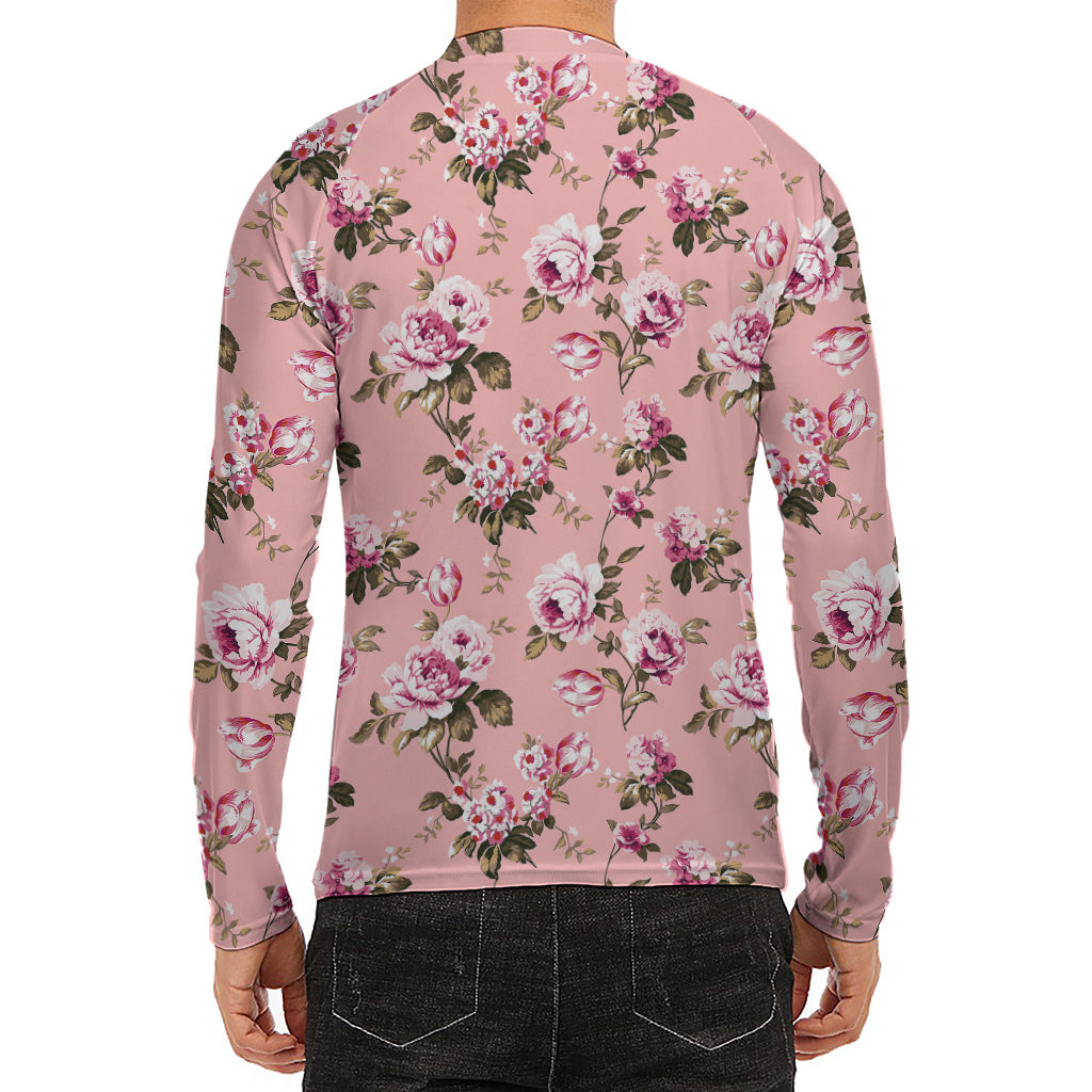 Shabby Chic Vintage Floral Print Men's Long Sleeve Rash Guard