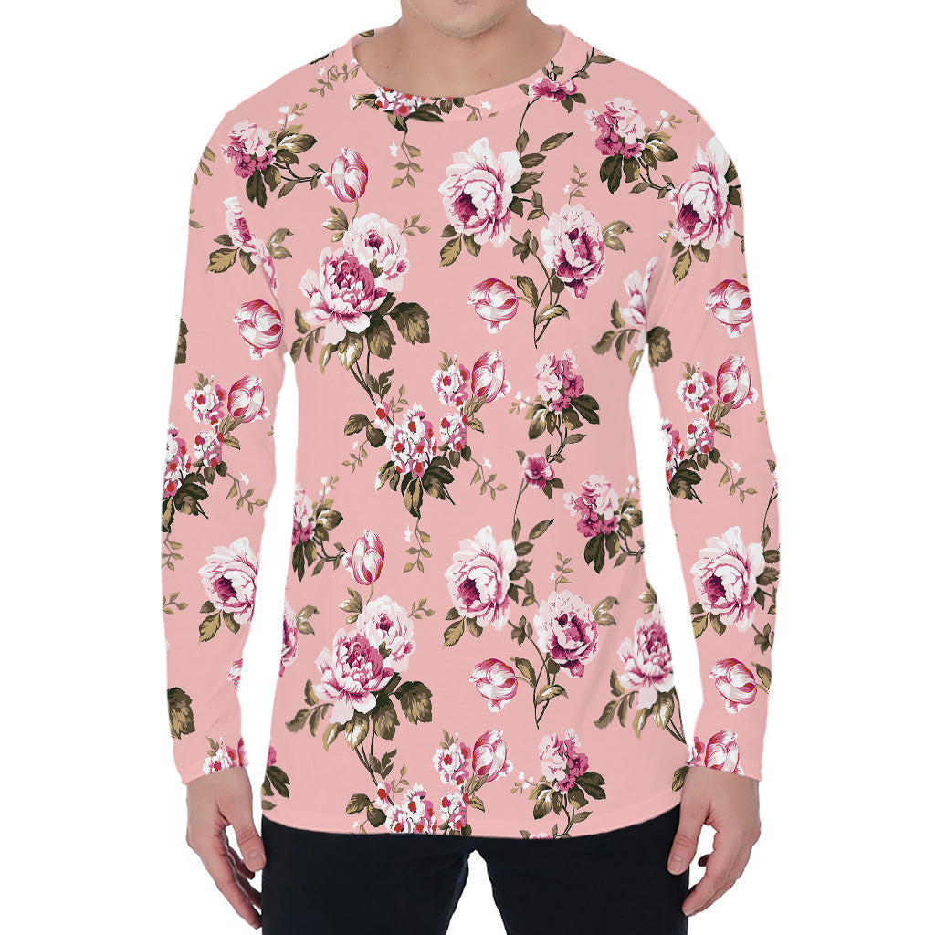 Shabby Chic Vintage Floral Print Men's Long Sleeve T-Shirt