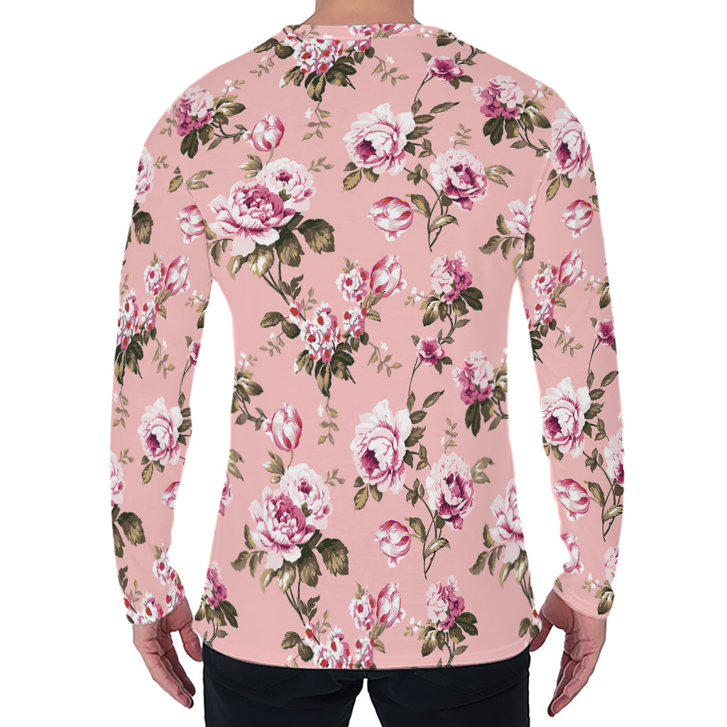 Shabby Chic Vintage Floral Print Men's Long Sleeve T-Shirt