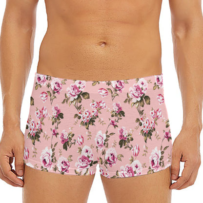 Shabby Chic Vintage Floral Print Men's Short Boxer Briefs