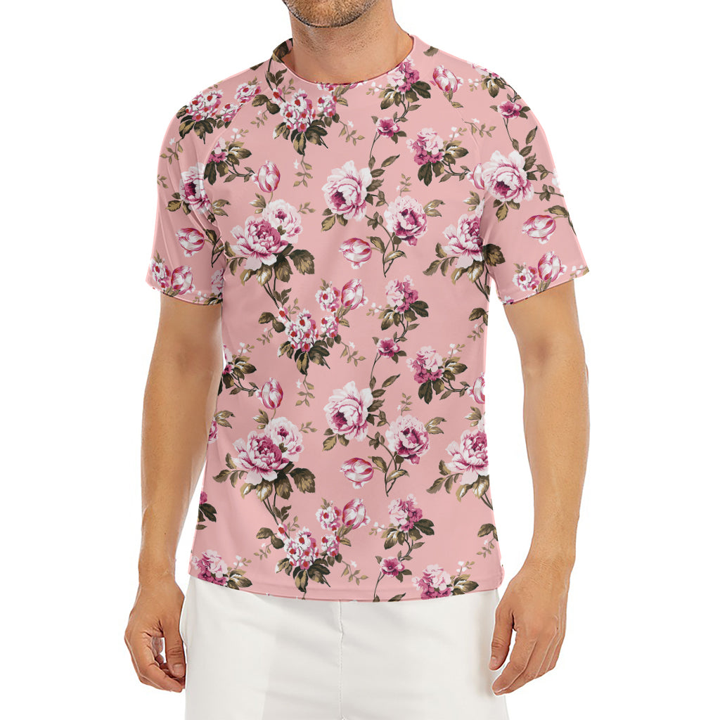 Shabby Chic Vintage Floral Print Men's Short Sleeve Rash Guard