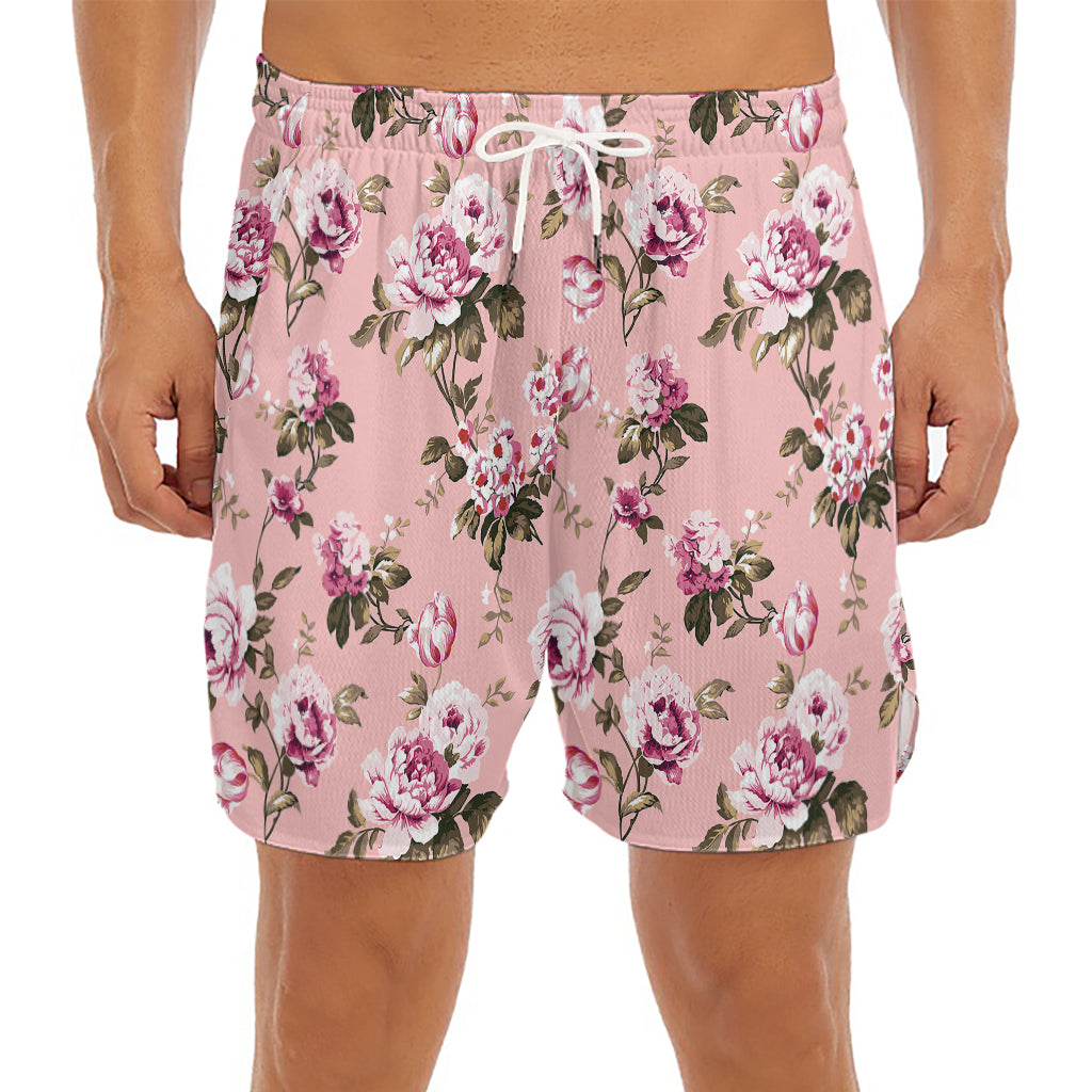 Shabby Chic Vintage Floral Print Men's Split Running Shorts