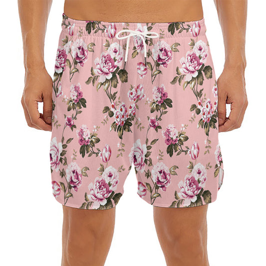 Shabby Chic Vintage Floral Print Men's Split Running Shorts