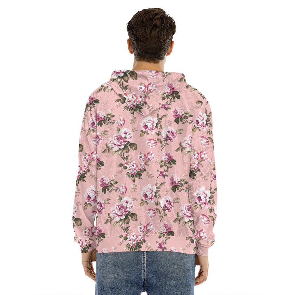 Shabby Chic Vintage Floral Print Men's Velvet Pullover Hoodie