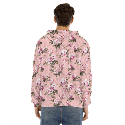 Shabby Chic Vintage Floral Print Men's Velvet Pullover Hoodie