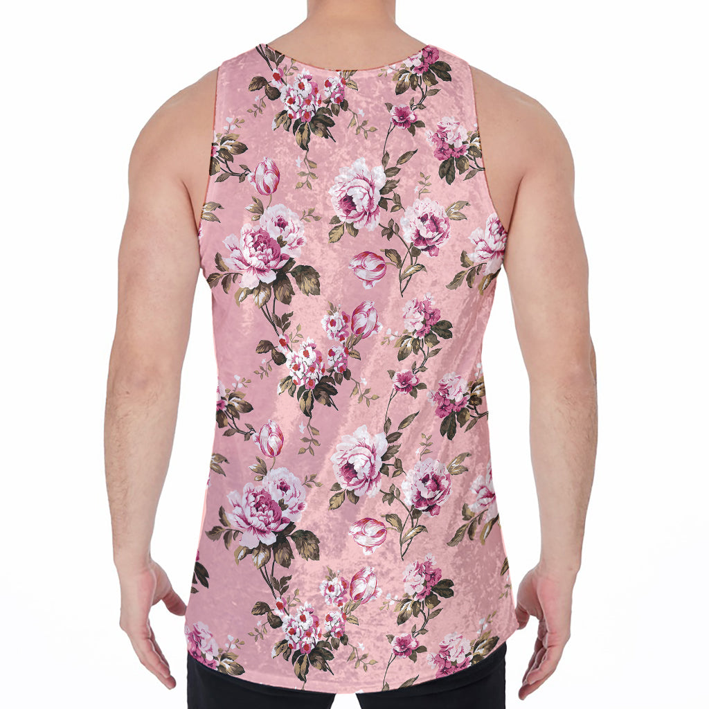 Shabby Chic Vintage Floral Print Men's Velvet Tank Top