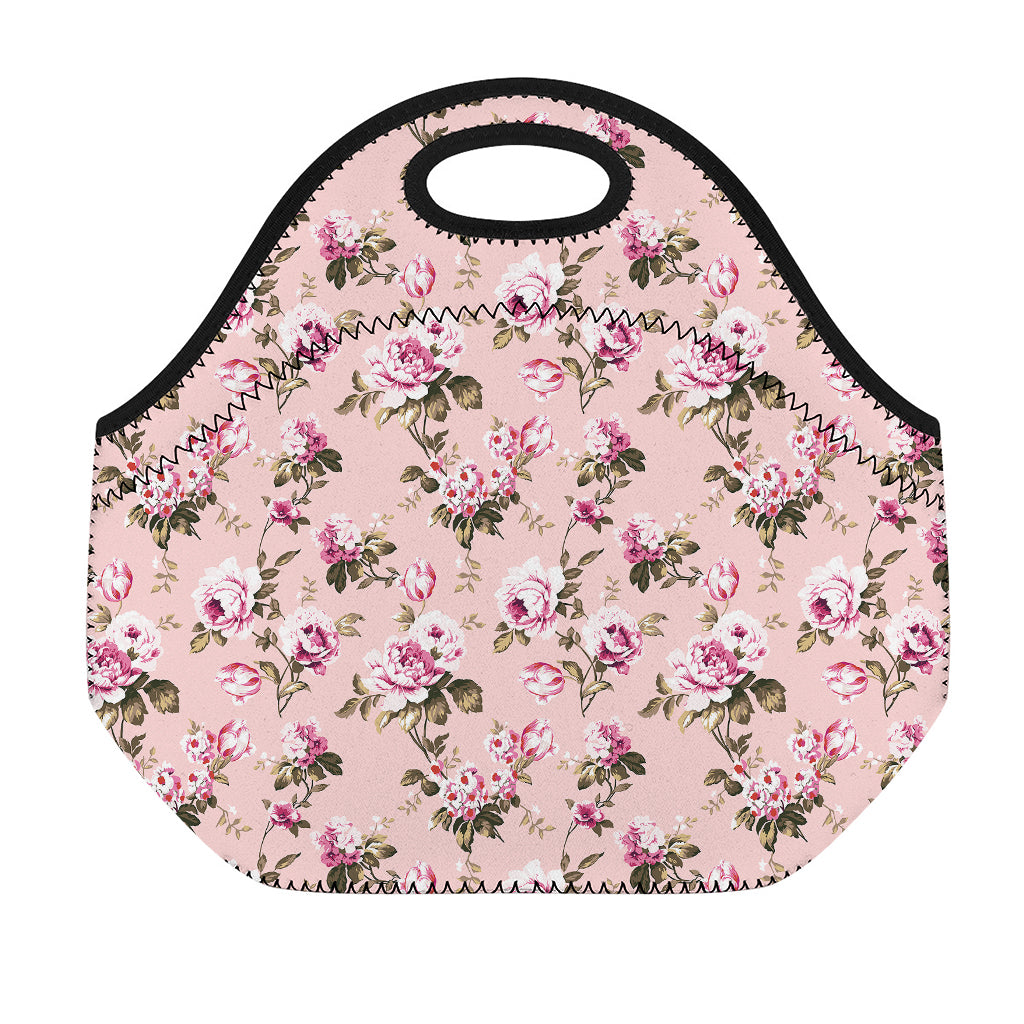 Shabby Chic Vintage Floral Print Neoprene Lunch Bag