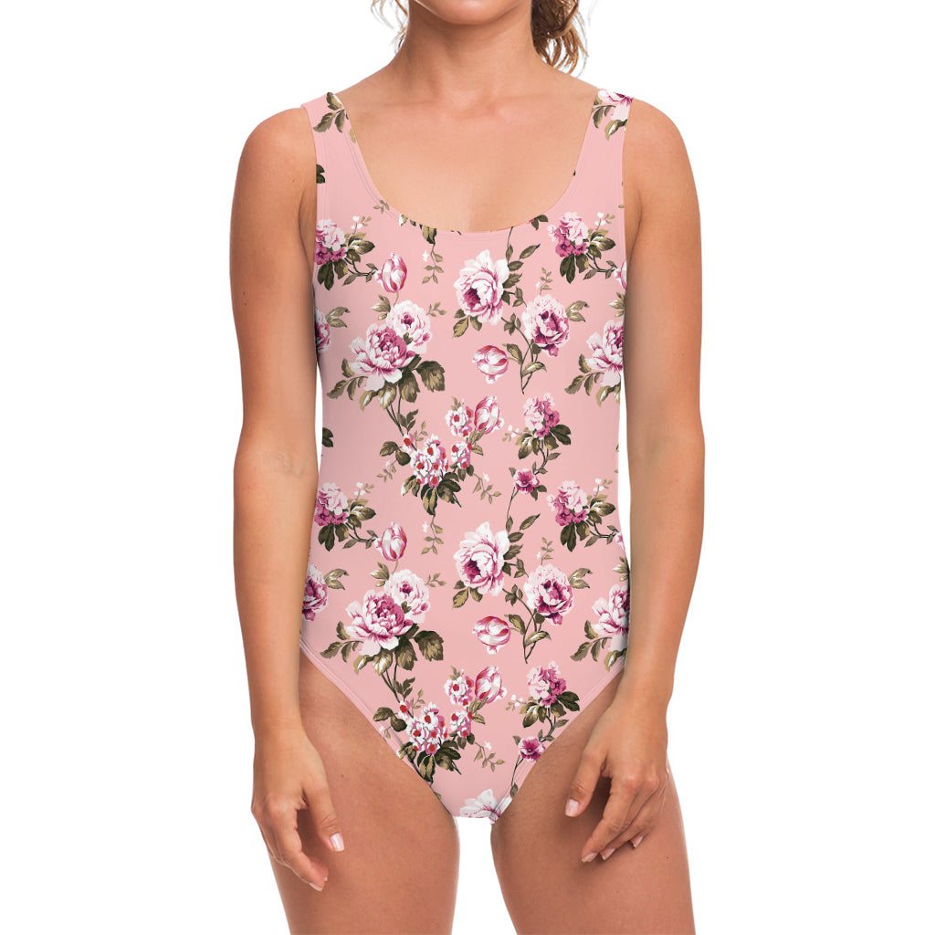Shabby Chic Vintage Floral Print One Piece Swimsuit