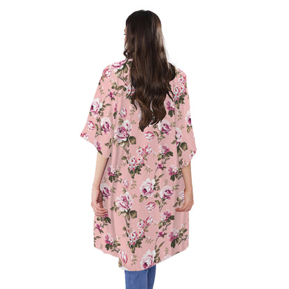Shabby Chic Vintage Floral Print Open Front Beach Cover Up