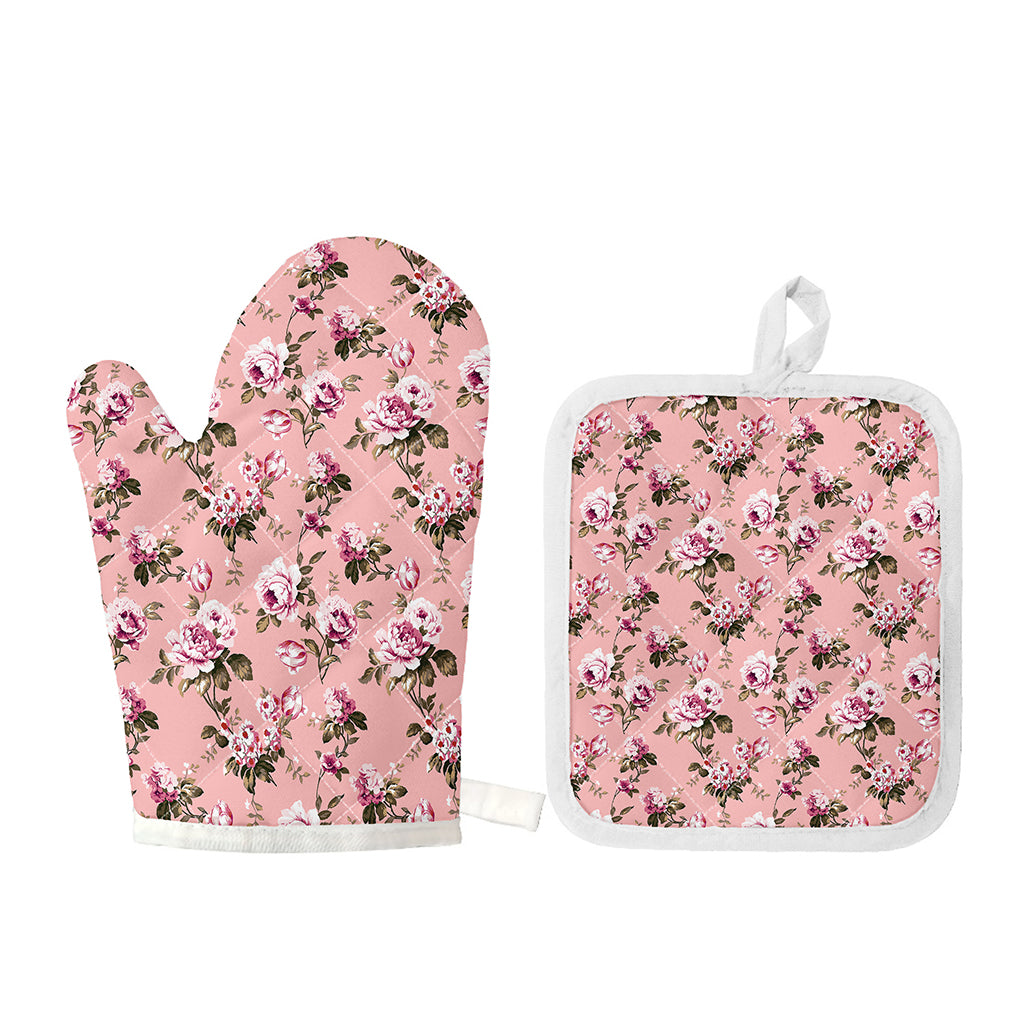 Shabby Chic Vintage Floral Print Oven Mitt And Pot Holder Set