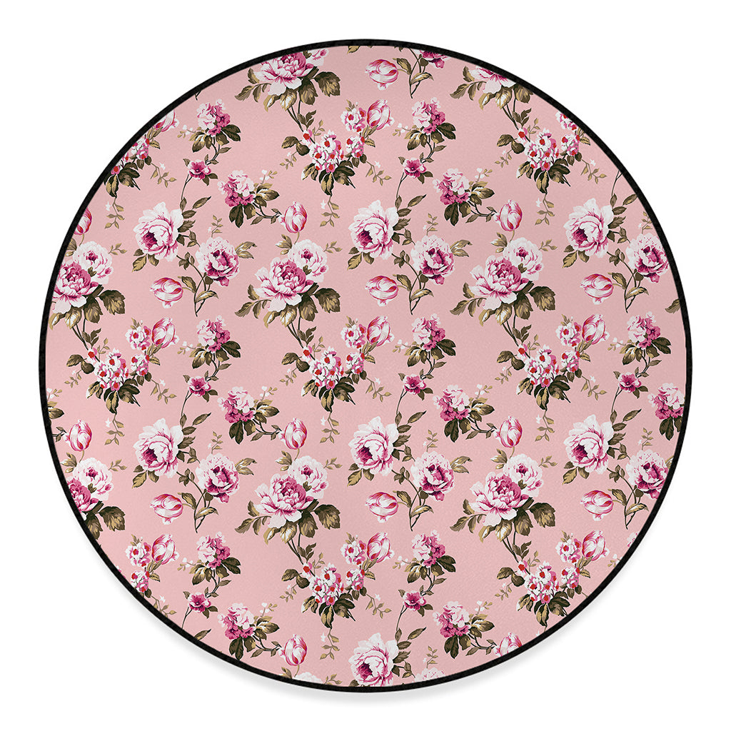 Shabby Chic Vintage Floral Print Round Floor Mat