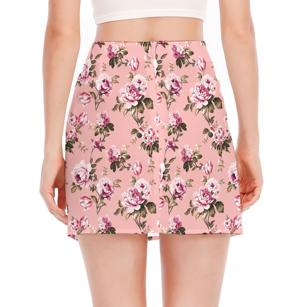 Shabby Chic Vintage Floral Print Side Slit Mini Skirt