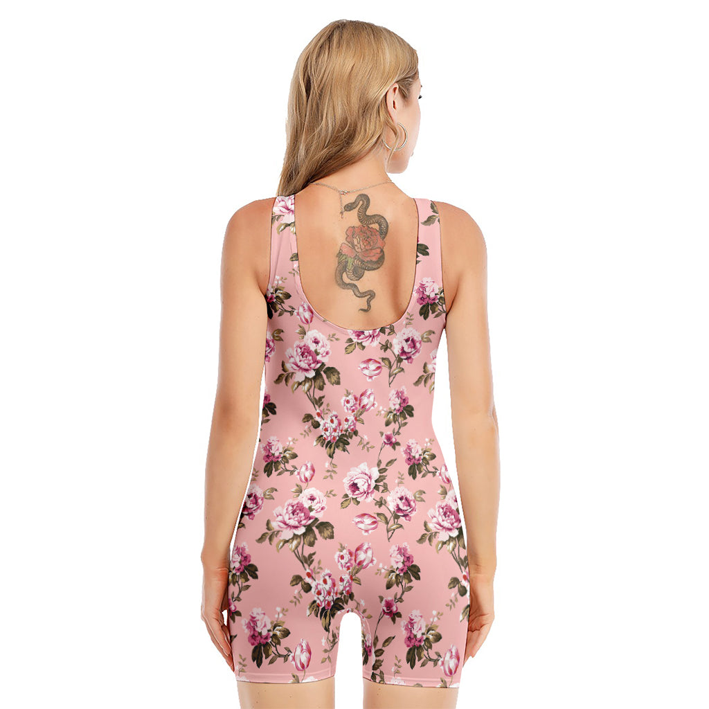 Shabby Chic Vintage Floral Print Sleeveless One Piece Swimsuit