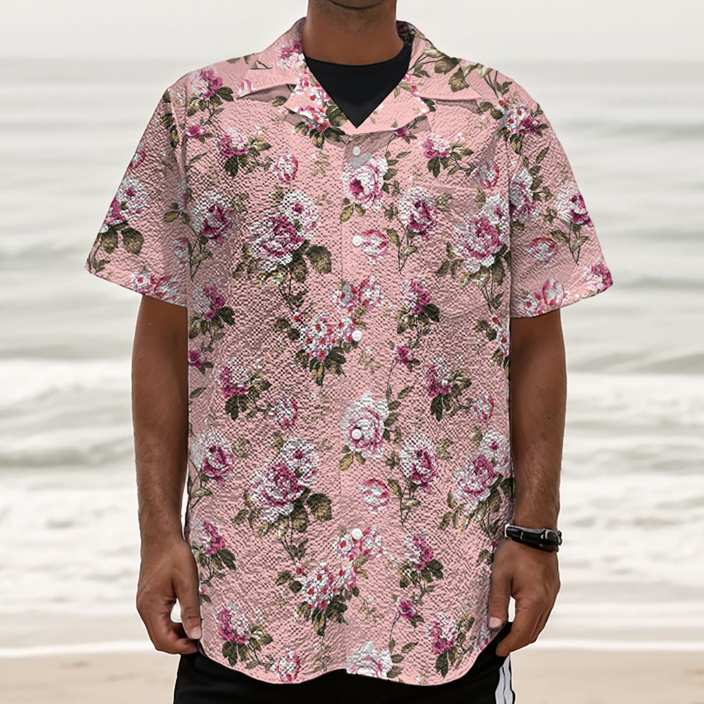 Shabby Chic Vintage Floral Print Textured Short Sleeve Shirt