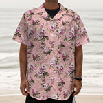 Shabby Chic Vintage Floral Print Textured Short Sleeve Shirt