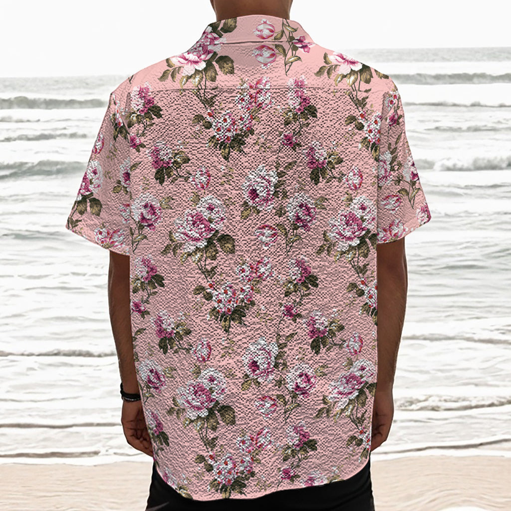 Shabby Chic Vintage Floral Print Textured Short Sleeve Shirt
