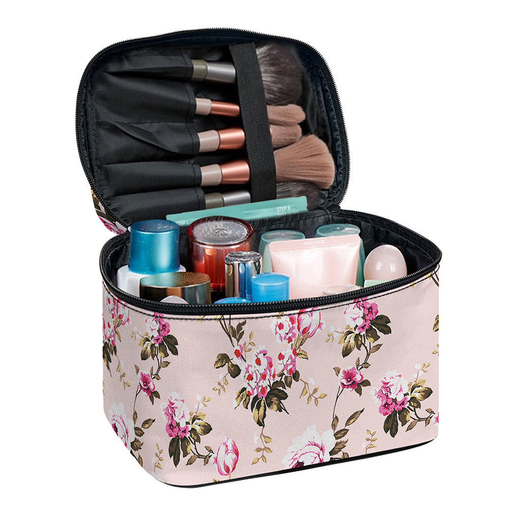 Shabby Chic Vintage Floral Print Travel Makeup Bag