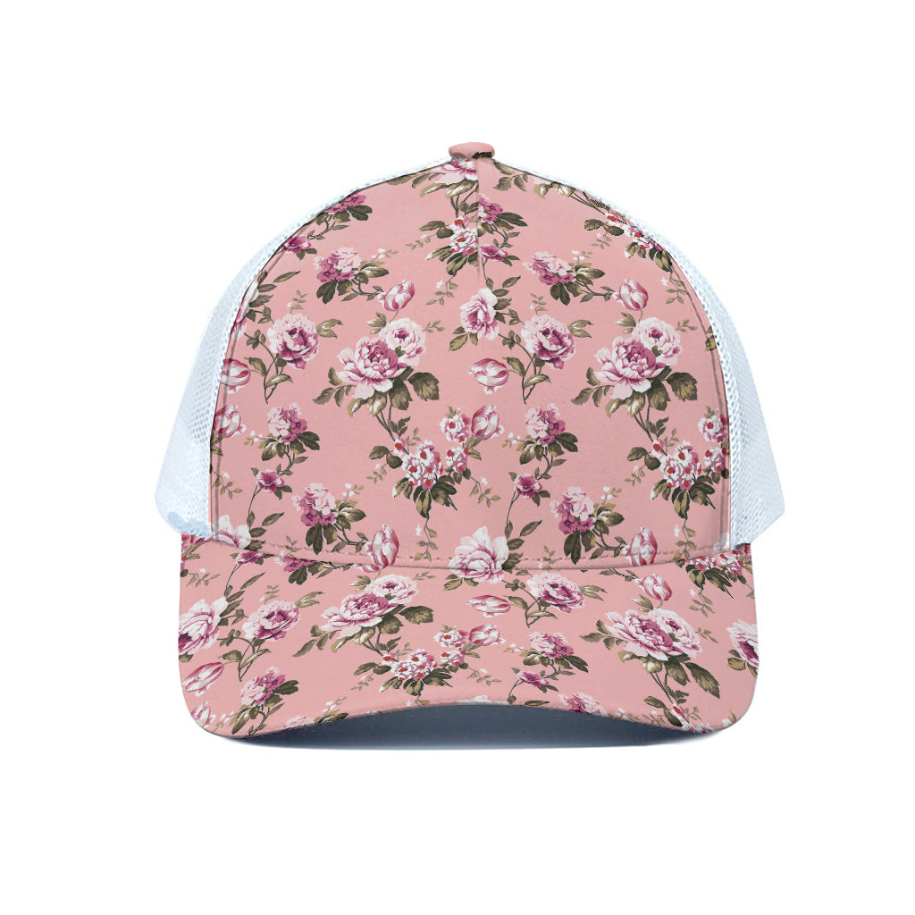 Shabby Chic Vintage Floral Print White Mesh Trucker Cap