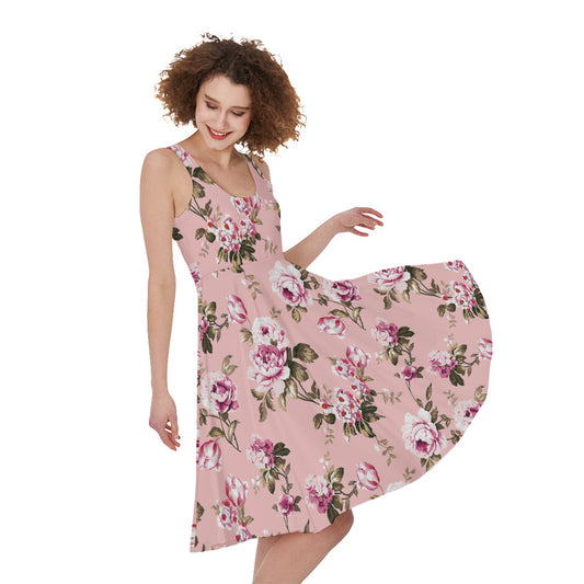 Shabby Chic Vintage Floral Print Women's Sleeveless Dress