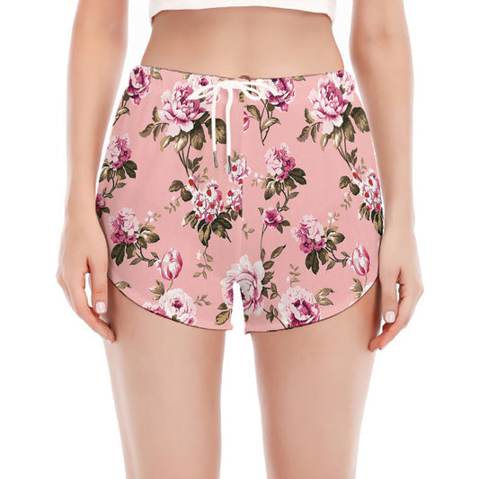 Shabby Chic Vintage Floral Print Women's Split Running Shorts