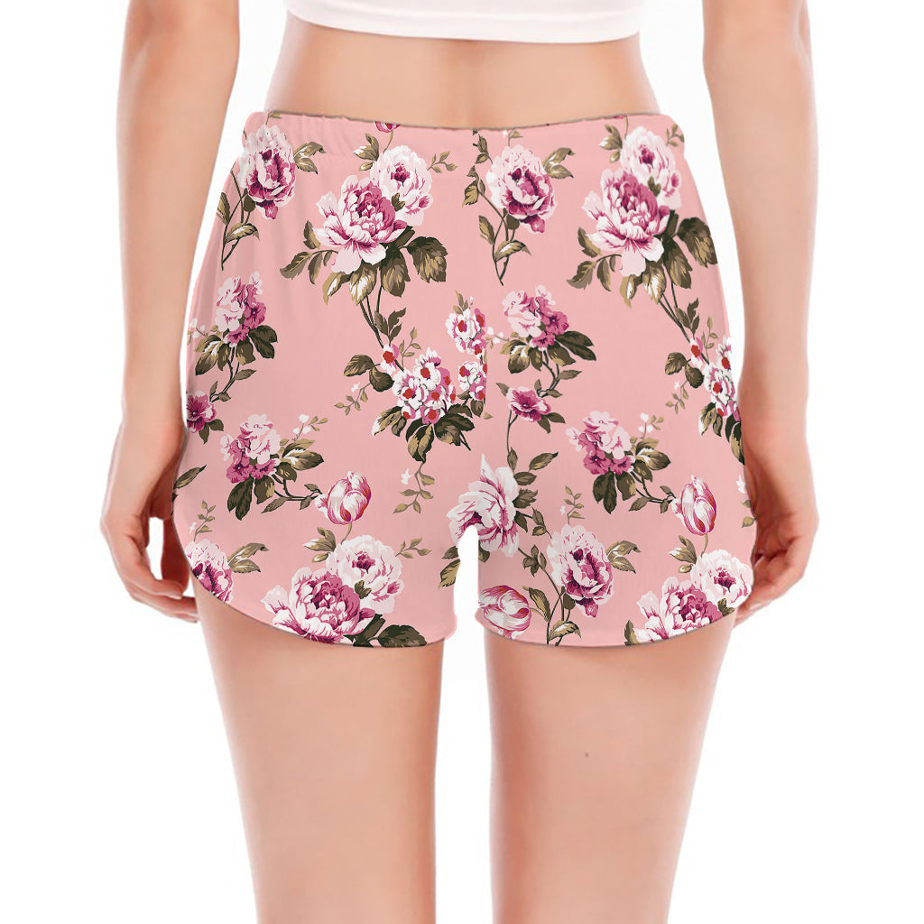 Shabby Chic Vintage Floral Print Women's Split Running Shorts