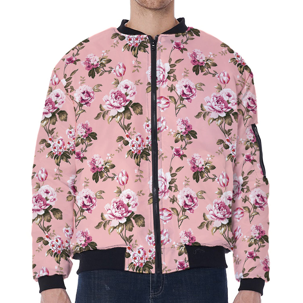 Shabby Chic Vintage Floral Print Zip Sleeve Bomber Jacket