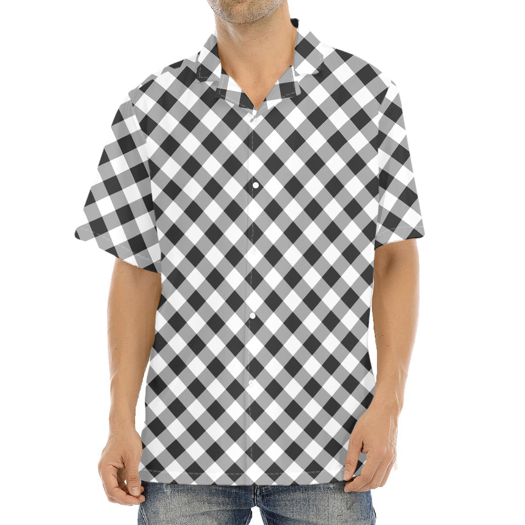 Shadow Grey And White Gingham Print Aloha Shirt