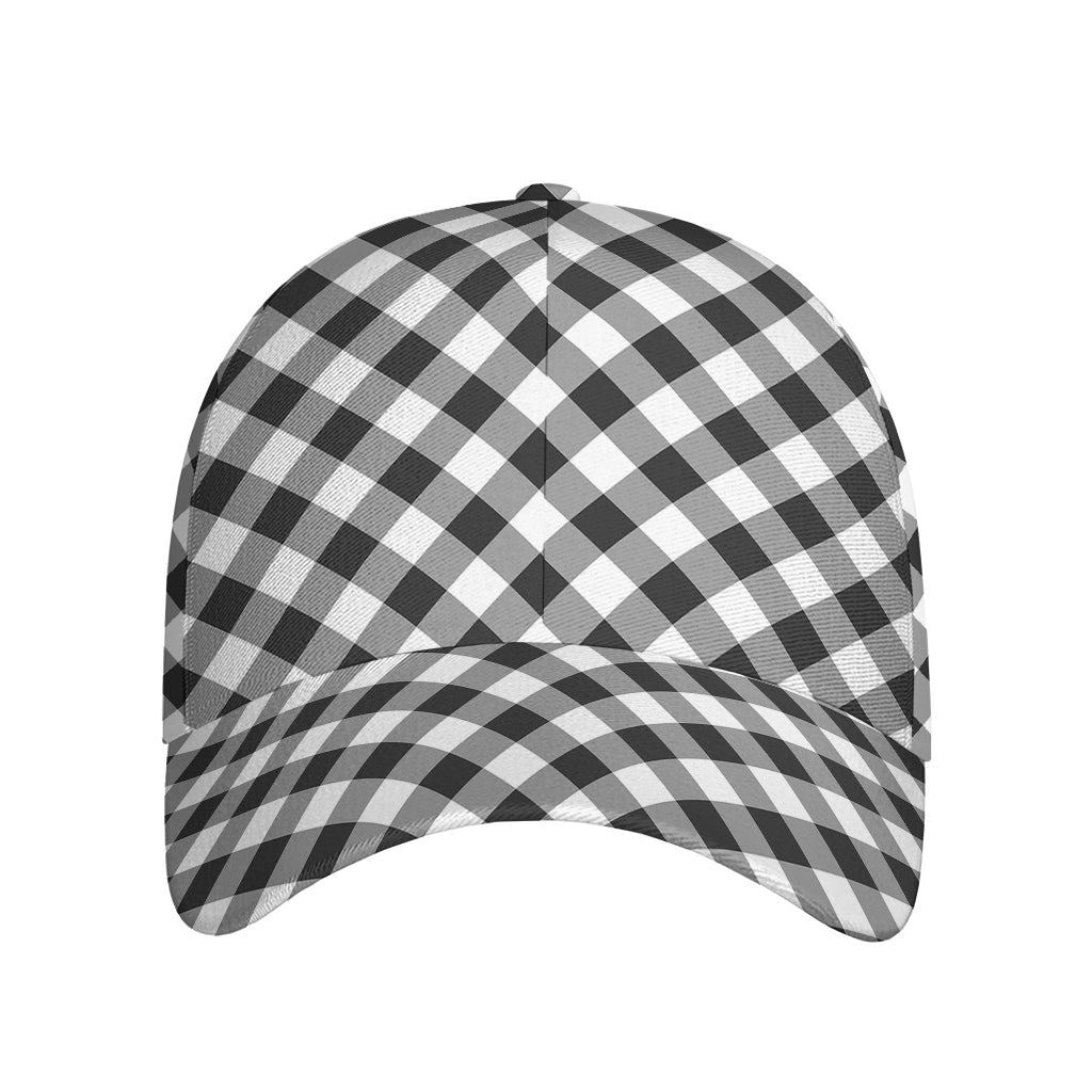 Shadow Grey And White Gingham Print Baseball Cap