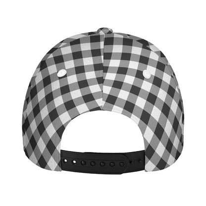 Shadow Grey And White Gingham Print Baseball Cap