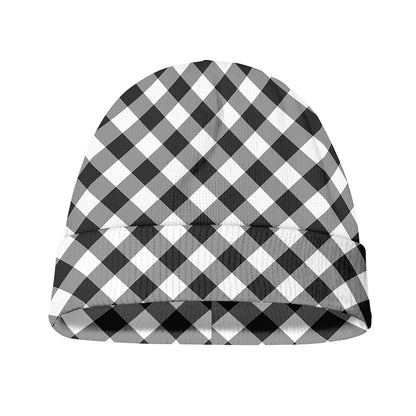 Shadow Grey And White Gingham Print Beanie