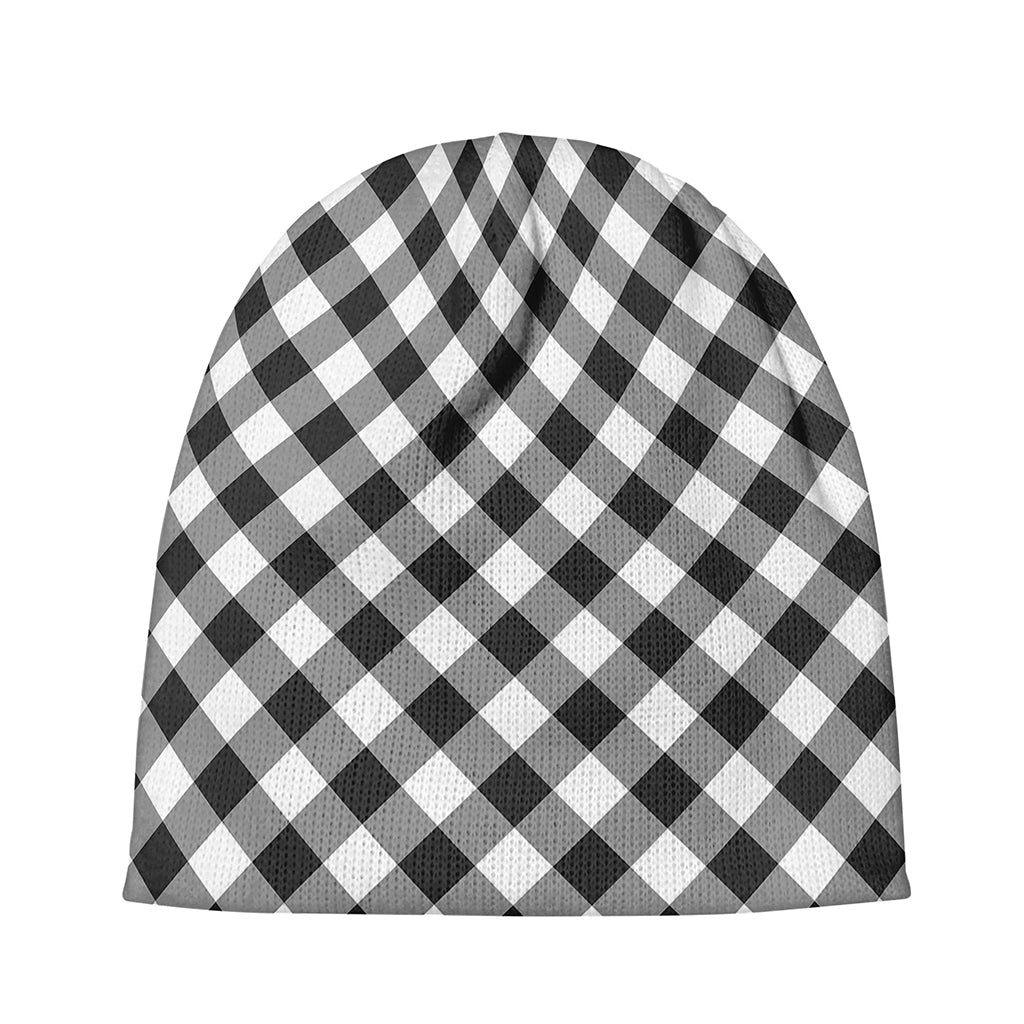 Shadow Grey And White Gingham Print Beanie