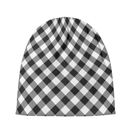 Shadow Grey And White Gingham Print Beanie