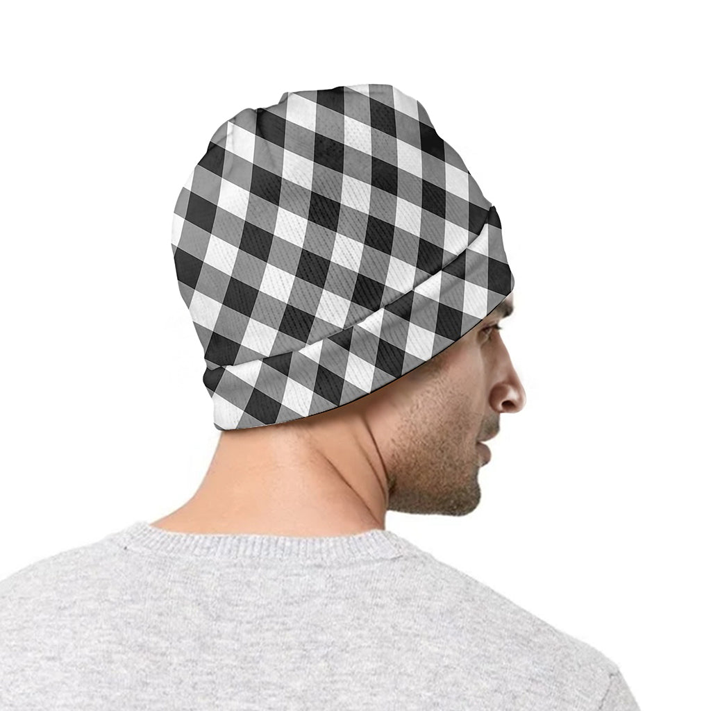 Shadow Grey And White Gingham Print Beanie