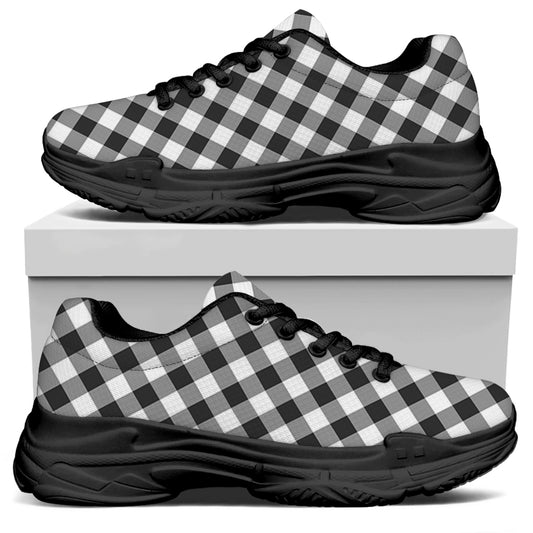 Shadow Grey And White Gingham Print Black Chunky Shoes