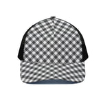 Shadow Grey And White Gingham Print Black Mesh Trucker Cap