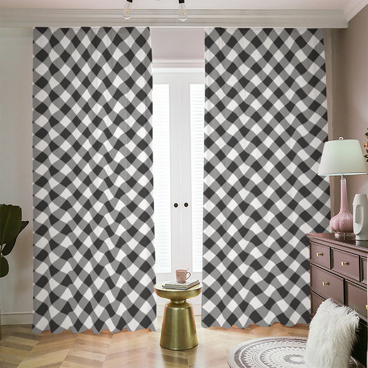 Shadow Grey And White Gingham Print Blackout Pencil Pleat Curtains