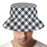 Shadow Grey And White Gingham Print Bucket Hat