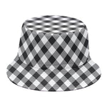 Shadow Grey And White Gingham Print Bucket Hat
