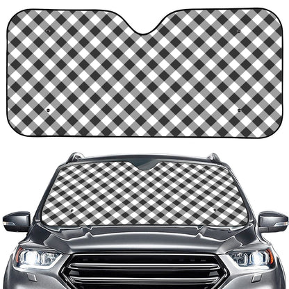 Shadow Grey And White Gingham Print Car Windshield Sun Shade