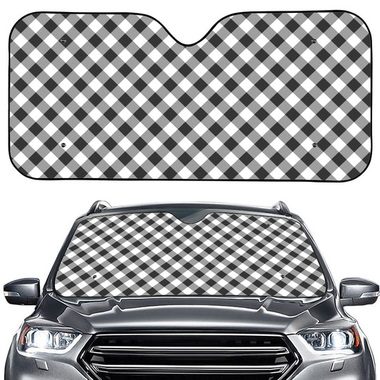 Shadow Grey And White Gingham Print Car Windshield Sun Shade