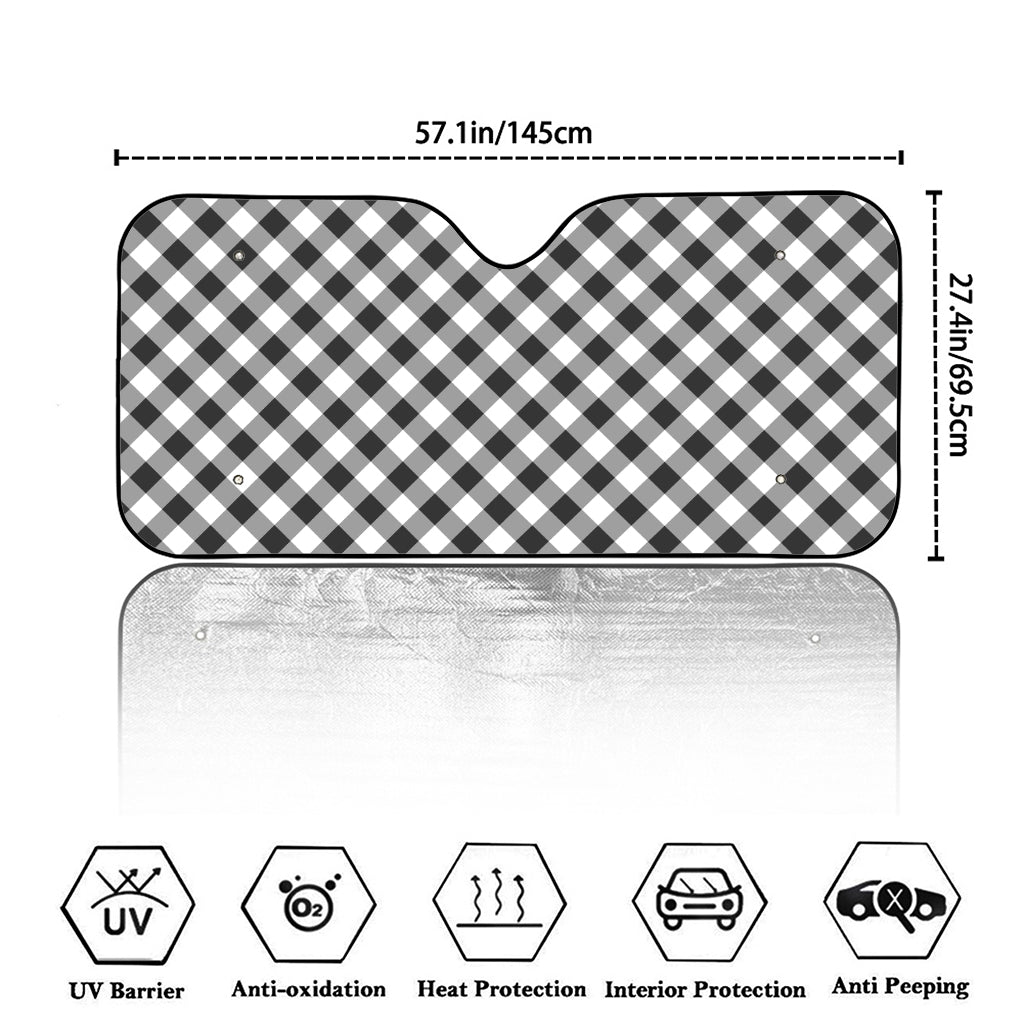 Shadow Grey And White Gingham Print Car Windshield Sun Shade